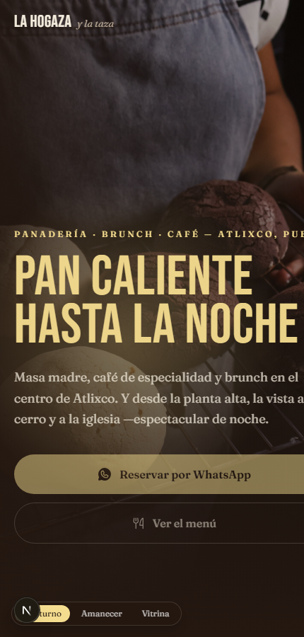 Captura móvil real del sitio de La Hogaza y la Taza