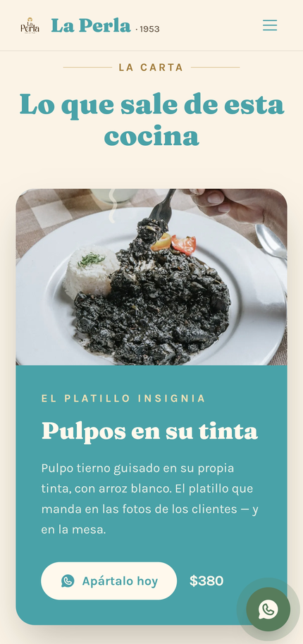 Captura móvil real del sitio de La Perla